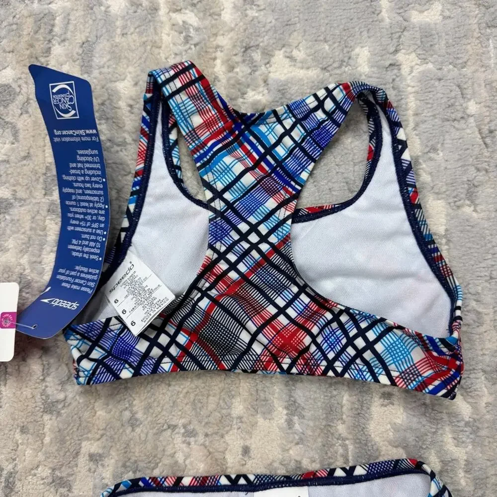 NWT Y2K Speedo Girls 2 piece bikini plaid size 6